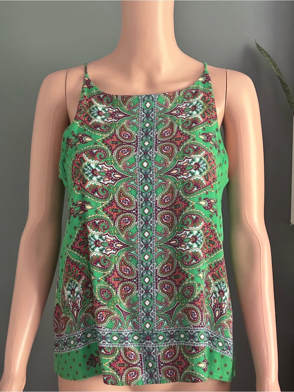 Bright Green Paisley Spaghetti-Strap Camisole